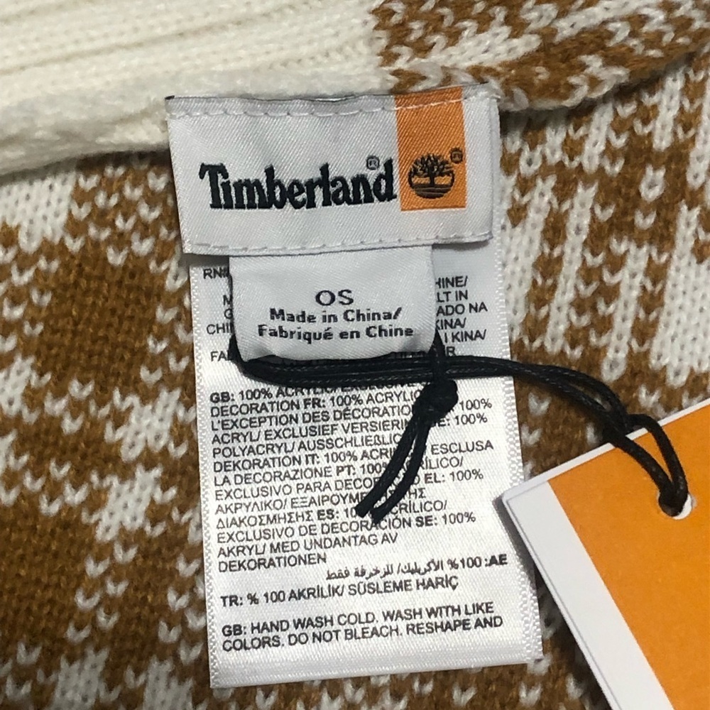 Timberland Scarf Buffalo Plaid Caramel Brown & Cream - Picture 5 of 6